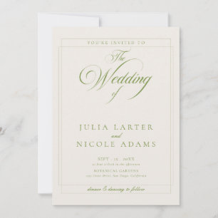 Classic Olive Green Ivory Calligraphy QR Wedding Invitation