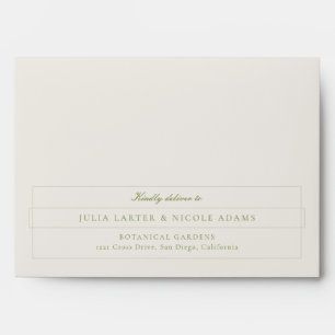 Classic Olive Green Ivory Calligraphy Wedding Envelope