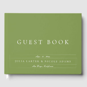 Classic Olive Green Ivory Calligraphy Wedding Guest Book