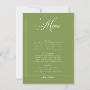 Classic Olive Green Ivory Calligraphy Wedding Menu Invitation