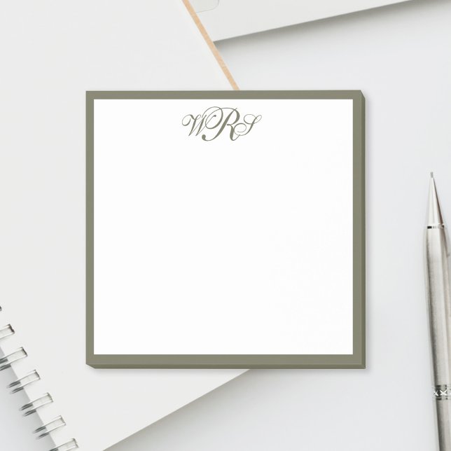Classic Olive Green Monogram Post-it Notes (Creator Uploaded)