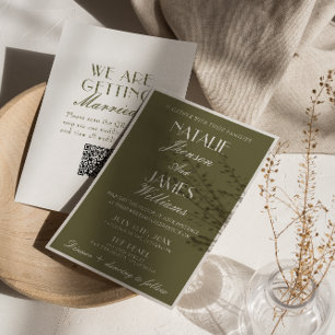 Classic Olive Green Old Money QR Code Wedding  Invitation