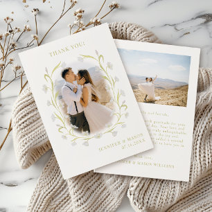 Classic Olive Green Tulips Floral Wedding Photo Thank You Card