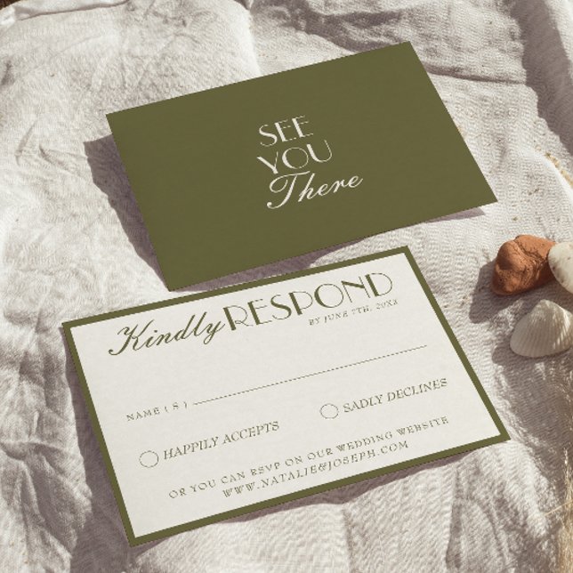 Classic Olive Green White Old Money Fancy Wedding RSVP Card (Creator Uploaded)
