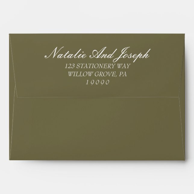 Classic Olive Green White Old Money Retro Wedding Envelope (Back (Top Flap))