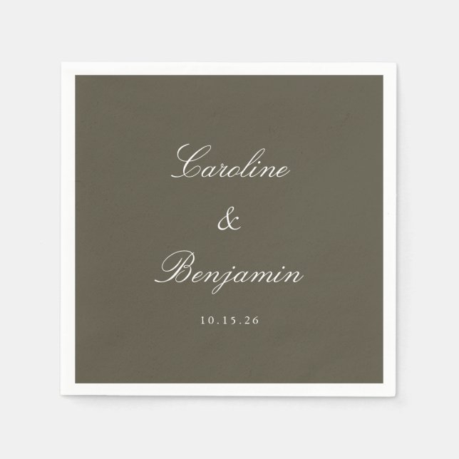 Classic Olive Script Elegant Wedding Custom Name Napkin (Front)
