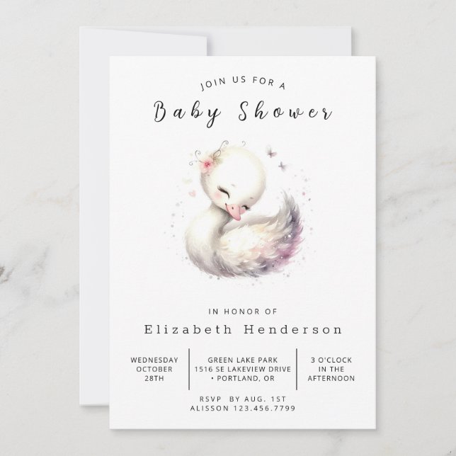 Classic Online Swan Baby Shower Invitation (Front)