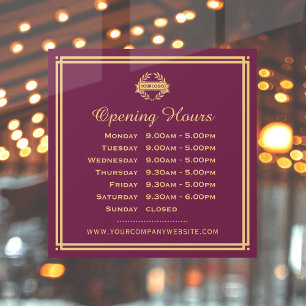 Classic Opening Hours Business Logo Plum Gold