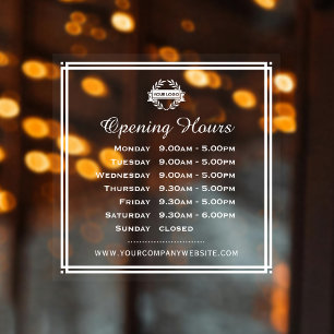 Classic Opening Hours Business Logo White Clear