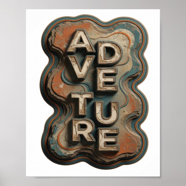 Classic Orange ADVENTURE Artistic Motif Poster (Front)