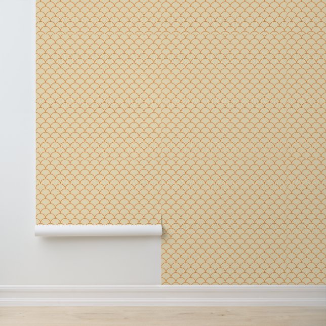 Classic Orange and Beige Scallop Pattern Wallpaper (Application)