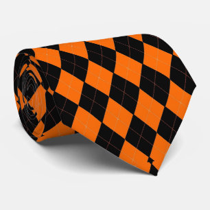 Classic Orange and Black Halloween Argyle Tie