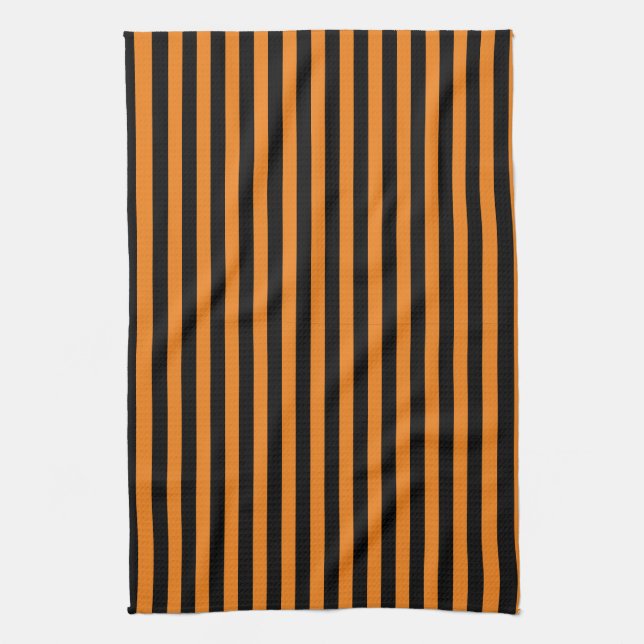 Classic Orange and Black Vertical Stripes Tea Towel (Vertical)