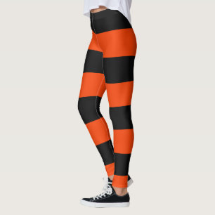 Classic Orange and Black Wide Stripes Leggings