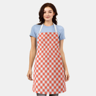 Classic Orange And White Gingham Plaid Apron
