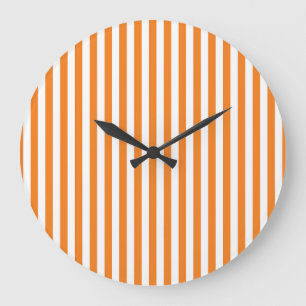 Classic Orange and White Vertical Stripes Pattern Large Clock
