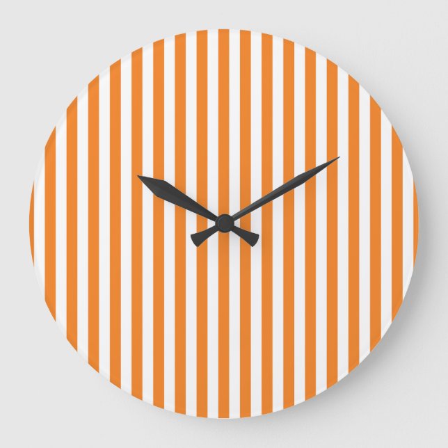 Classic Orange and White Vertical Stripes Pattern Large Clock (Front)