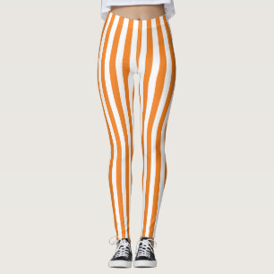 Classic Orange and White Vertical Stripes Pattern Leggings