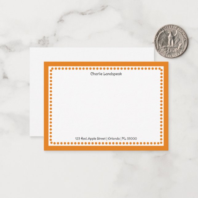 Classic Orange Dotted Frame Custom Name, Address Card (Front/Back In Situ)