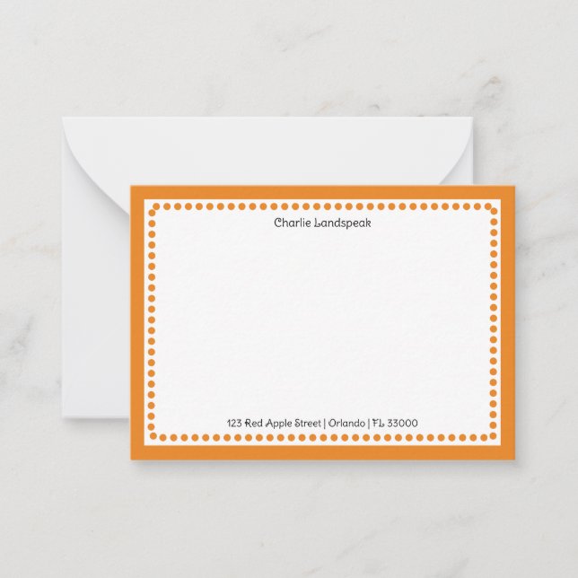 Classic Orange Dotted Frame Custom Name, Address Card (Front)