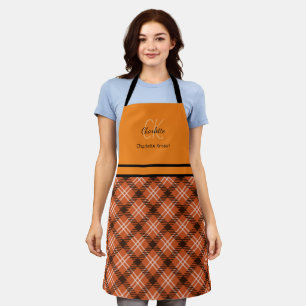Classic Orange Fall Plaid monogram Apron