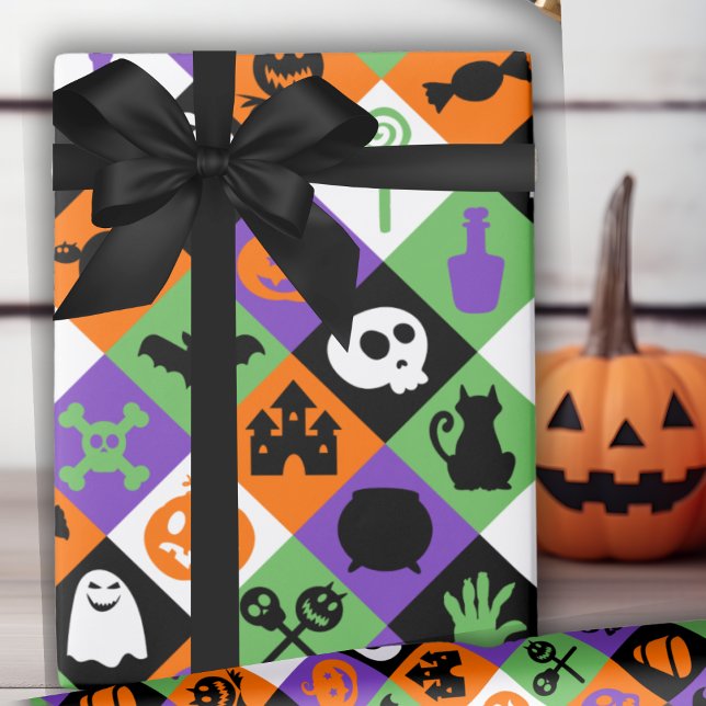 Classic Orange, Green And Purple Halloween Themed Wrapping Paper (Classic Orange, Green And Purple Halloween Themed Wrapping Paper)