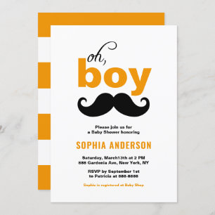 Classic Orange It's a Boy Moustache Baby Shower Invitation