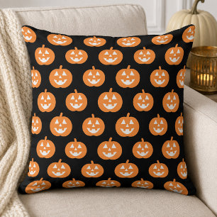 Classic Orange Jack o Lantern Pattern Black Cushion