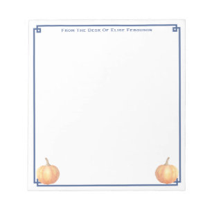 Classic Orange Pumpkin Navy Blue Custom Name Fall Notepad