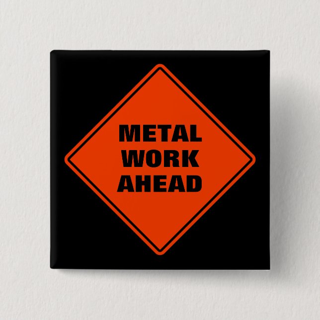 Classic orange road sign metal work ahead  15 cm square badge (Front)