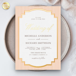 Classic Orange Striped Photo Wedding Gold