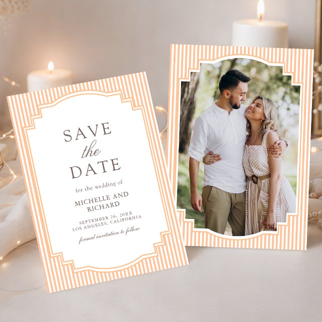 Classic Orange Striped Photo Wedding Save The Date (Creator Uploaded)