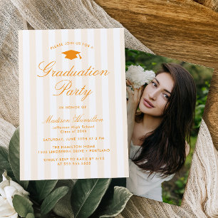 Classic Orange Stripes Photo Graduation Party Invitation