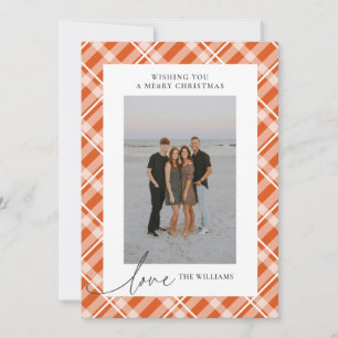 Classic Orange Tartan Plaid Love Christmas Photo Holiday Card