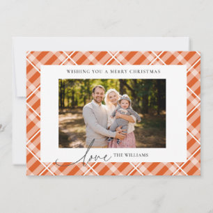 Classic Orange Tartan Plaid Two Photos Christmas Holiday Card