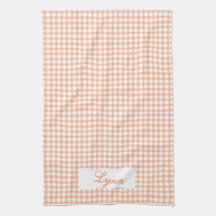 Classic Orange & White Gingham   Personalized Name Tea Towel