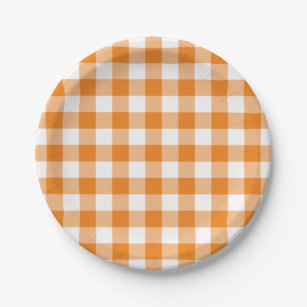 Classic Orange White Gingham Plaid Pattern Paper Plate