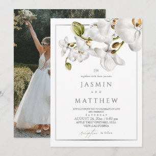 Classic Orchids Frame Elegant Wedding Photo Invitation