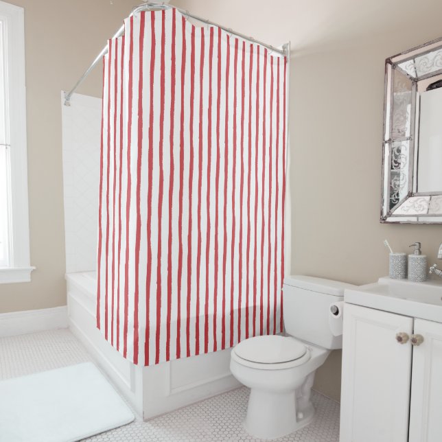 Classic Organic Stripes Red Shower Curtain (In Situ)