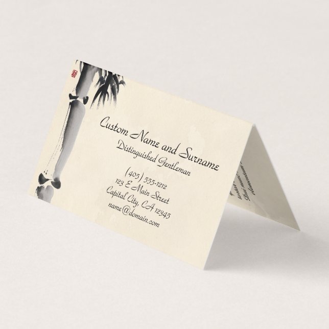 Classic oriental chinese sumi-e ink bamboo tree business card (Back)