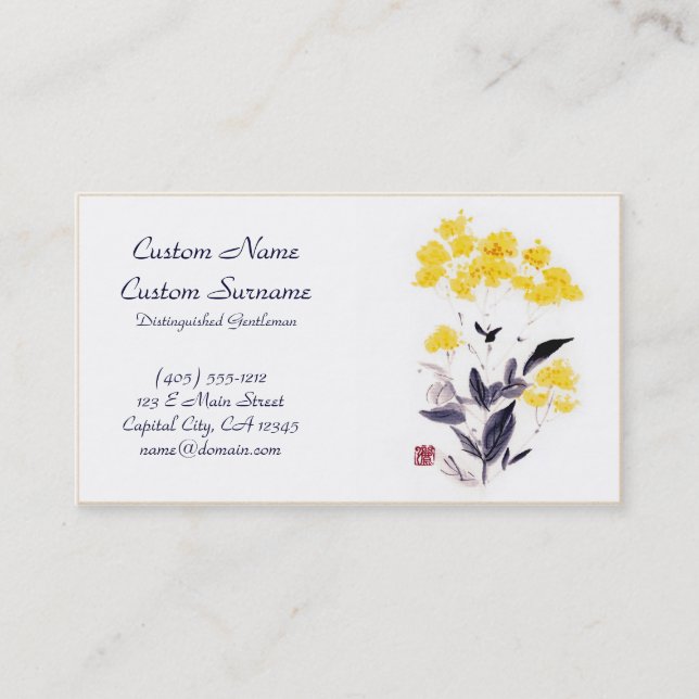 Classic oriental chinese sumi-e ink flowers paint business card (Front)