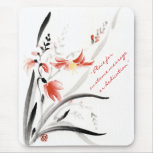 Classic oriental chinese sumi-e ink flowers paint mouse pad