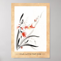 Classic oriental chinese sumi-e ink flowers paint