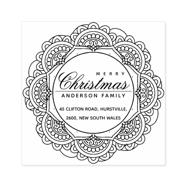 CLASSIC ORNATE CUSTOM MERRY CHRISTMAS ADDRESS RUBBER STAMP (Imprint)