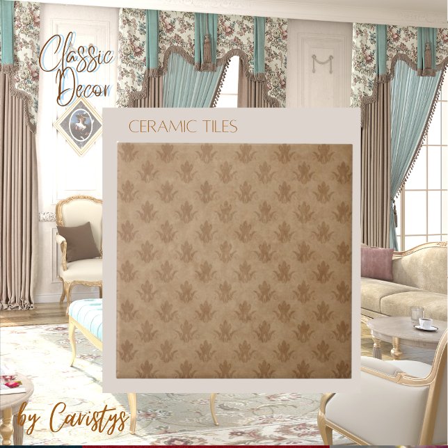 Classic Ornate Emblem Brown Taupe Linen   Tile (Creator Uploaded)