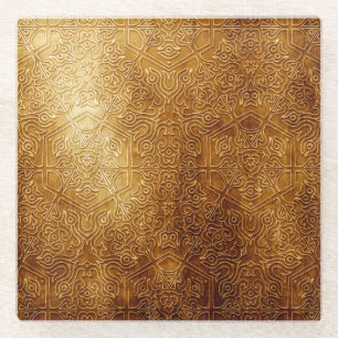 Classic Ornate Gold Metal Plate Glass Coaster