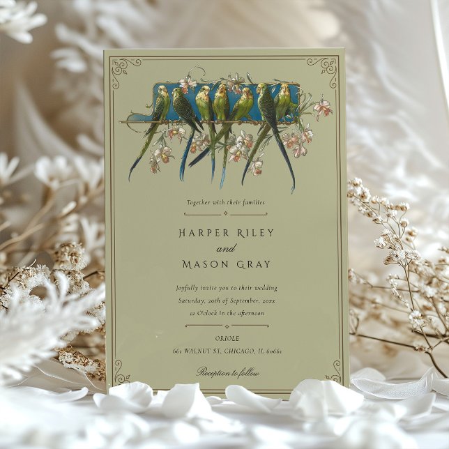 Classic Ornate Parrot Wedding Invitation (Creator Uploaded)