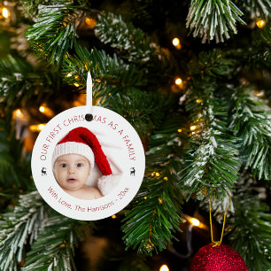 Classic Our First Christmas As A Family Photo Metal Tree Decoration