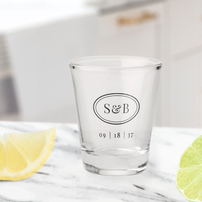 Classic Oval Monogram Wedding Shot Glass (Creator Uploaded)