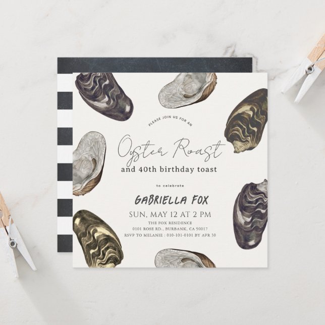 Classic Oyster Roast Birthday Invitation (Front/Back In Situ)